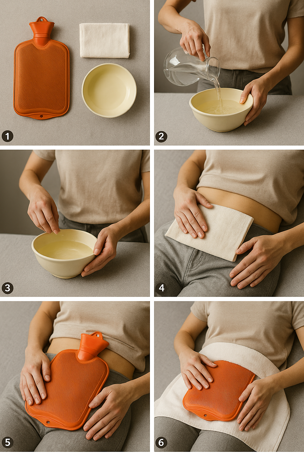 Eine klassische Wärmflasche, typischerweise aus Gummi, mit Stoffbezug und einer Schale, wahrscheinlich zum Befüllen oder Zubereiten der Flasche. von PlanDeck UG